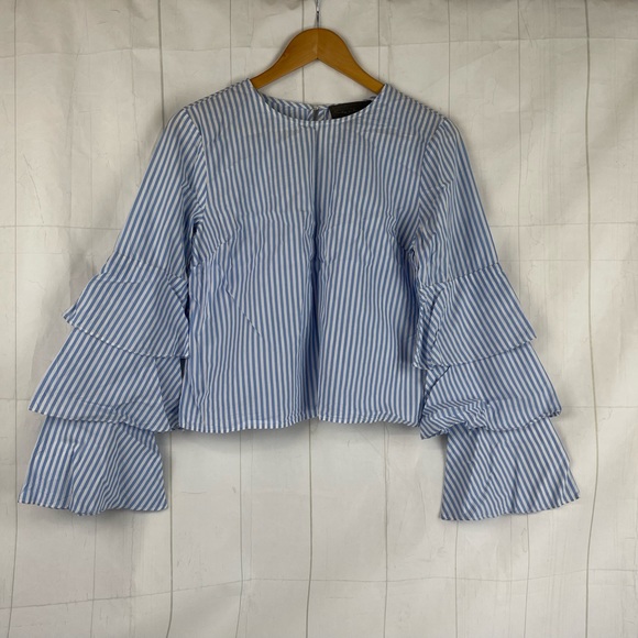Sunday In Brooklyn Blue White Striped Bell Sleeve Top Size S - Picture 2 of 5